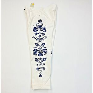 Boden Girlfriend Jeans White Embroidered Women 16 NWT Stretch 5 Pockets Cotton‎